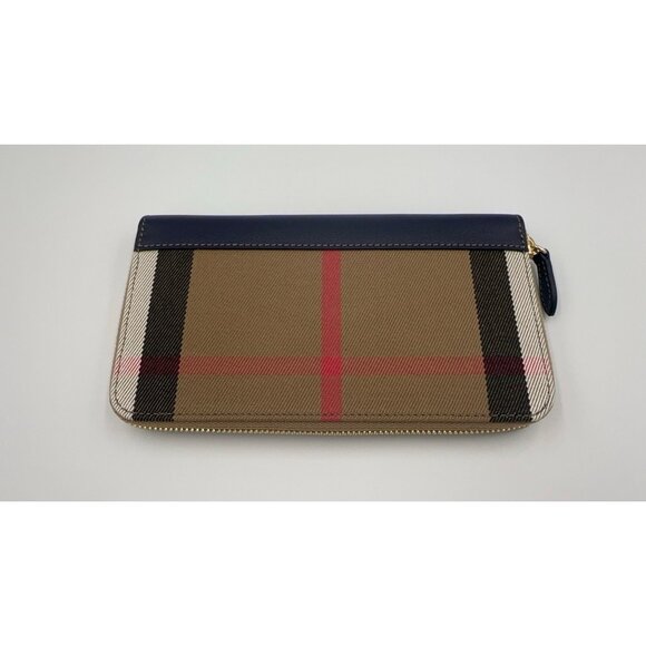 Burberry Check Zip Around Leather Wallet Dark Blue 8084516 - Picture 3 of 11